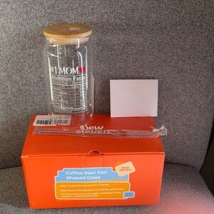 Glass Jar with Bamboo Lid Mom and Straw and Cleaner